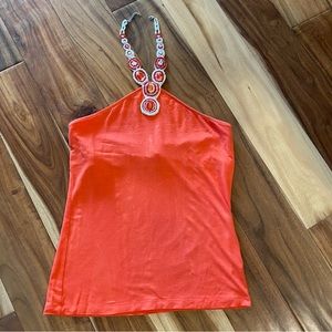 Women’s Beaded Halter Top Size M, Moda International Color Orange
